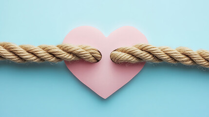Rope Tying Together Pink Heart Symbolizing Love And Connection  
