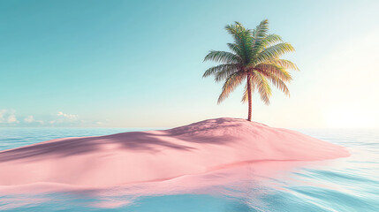 Serene Tropical Island Paradise With Palm Tree In Crystal Clear Water  