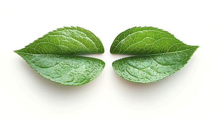 Two Pairs Of Fresh Green Mint Leaves Arranged Symmetrically  