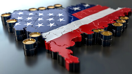United States Map Formed By Oil Barrels Symbolizing Energy Industry Concept  
