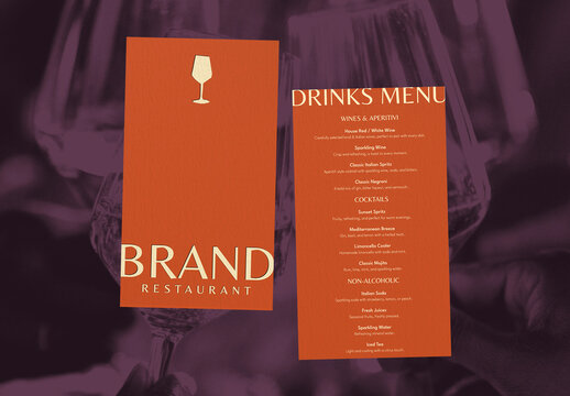 Elegant Restaurant Drinks Menu Mockup PSD