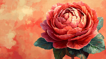 Vibrant Red Rose Bloom Against Rich Orange Textured Background  