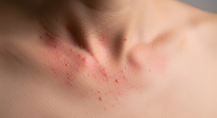 Fototapeta premium Close-up of irritated skin with red rash on human body, possibly due to friction or allergic reaction, showing discomfort and sensitivity.