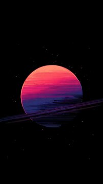 Retro futurism planet on deep black space