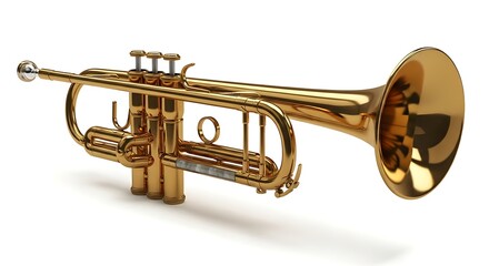 Obraz premium Golden Trumpet on White Background.
