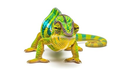 Fototapeta premium Colorful Chameleon Figurine on White Background.
