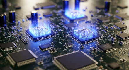 High-Tech Circuit Board with Glowing Processors