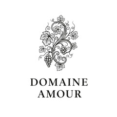 Elegant Illustration of Winding Grapevines with Leaves and Ripe Grape Bunches