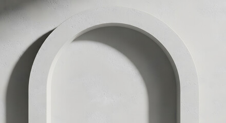 Minimalist white textured wall background with geometric arch an
