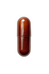 Close-up of single, brown, oblong capsule on black background, simple composition