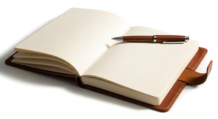 Naklejka premium Open Notebook with Pen on White Background.
