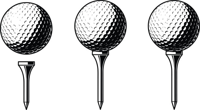 Golf balls on tees vector illustration, sports equipment icon, golfing design element, recreation graphic symbol, outdoor leisure activity concept
