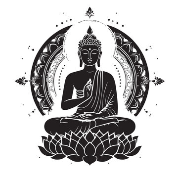 Black Buddha meditation Silhouette Vector, High Quality Illustration on White Background