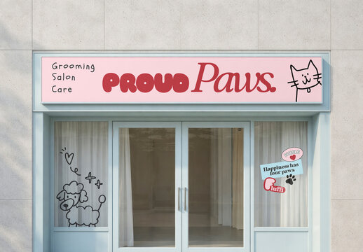 Pet Grooming Salon Storefront Mockup PSD
