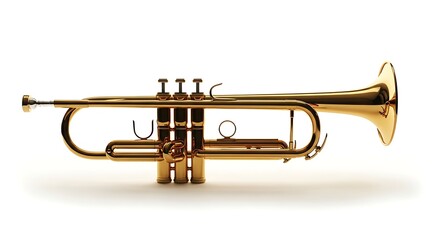 Obraz premium Shiny Trumpet Instrument on White Background.
