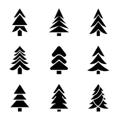 Obraz premium Minimalist Christmas tree icon black vector pine and fir symbol set
