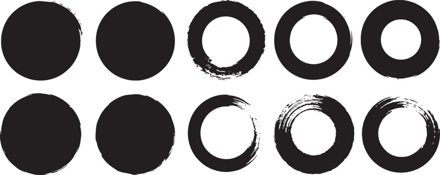 Black circle icon set with solid and brush stroke styles.