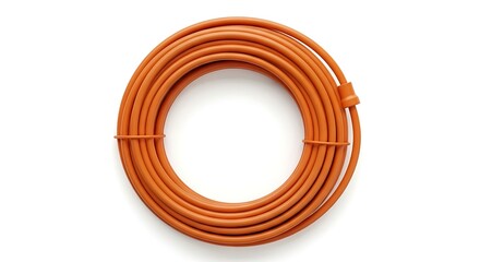 Coiled Orange Electrical Wire on White Background.