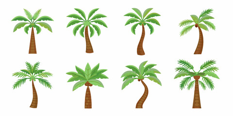 Collection of cartoon palm trees in varying shapes and sizes