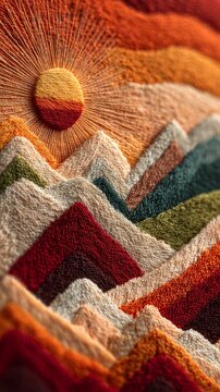 Handcrafted Zigzag Stitchwork Sunlit Moment vector illustration with layered textured gradients, warm sunlight direction and clean handcrafted stit