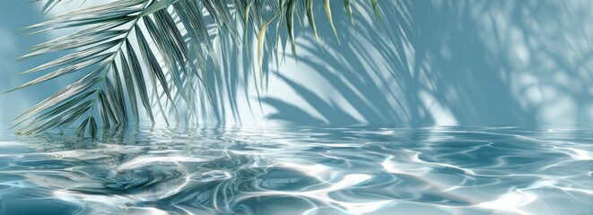 A serene image of palm leaves casting shadows over shimmering water, evoking a tranquil tropical atmosphere.