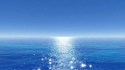 Obraz premium Sparkling Ocean Surface Under Clear Sky With Deep Blue Water and Sunlight Reflection On A Bright Sunny Day Background