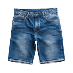 Washed denim shorts with frayed edges, visible pockets, and button closure