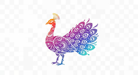 Fototapeta premium Vibrant gradient peacock illustration with intricate mandala patterns and flowing decorative details