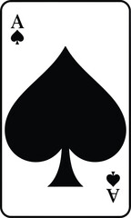 Fototapeta premium A black spade symbol on an ace of spades playing card viewed from directly above