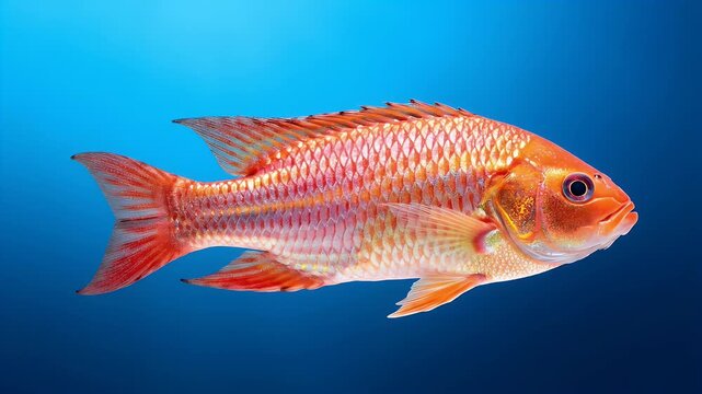 Fresh red tilapia fish swimming underwater isolated on a blue background