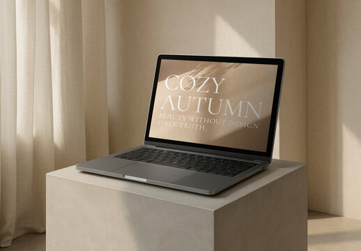 Laptop Screen Mockup Displaying Cozy Autumn Design PSD