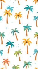 Palm tree pattern, tropical vibe, colorful design on white backdrop