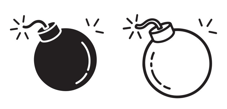 A simple illustration of two cartoon bombs with fuses lit, one black and one white.