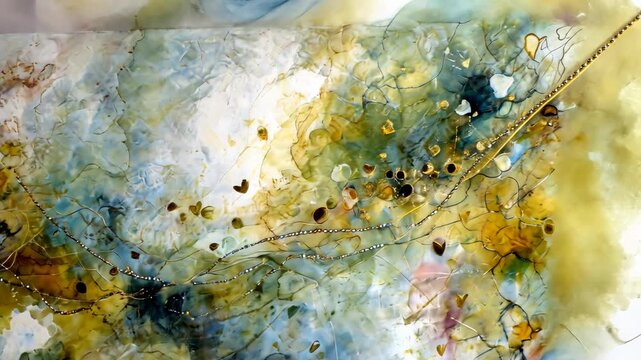 Abstract artwork showcasing a fluid, textured blend of colors and linear elements