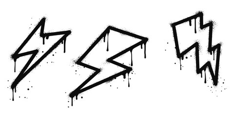 Spray painted graffiti Electric lightning flash, Lightning bolt in black over white. Drops of sprayed thunder bolt symbol. isolated on white background. vector illustration © Receh Lancar Jaya