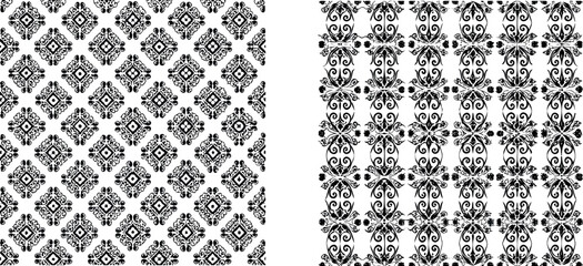 Set of Classic Black and White Damask Ornamental Patterns and Filigree Backgrounds