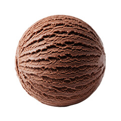Fototapeta premium A single, perfectly spherical scoop of premium dark chocolate ice cream with a glistening melty sheen, isolated on a brilliant white background, detailed macro close-up, commercial advertising
