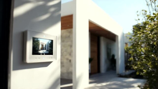 Modern Home Entrance with Security Intercom System and Sunlight.