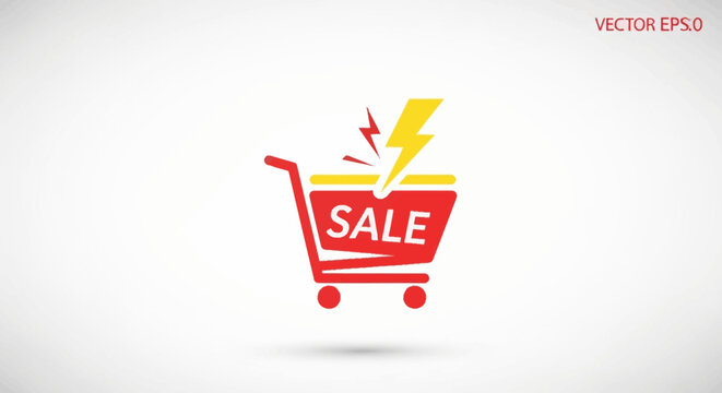 Dynamic Flash Sale Shopping Cart Icon for Fast E-commerce Deals and Discounts on White Background