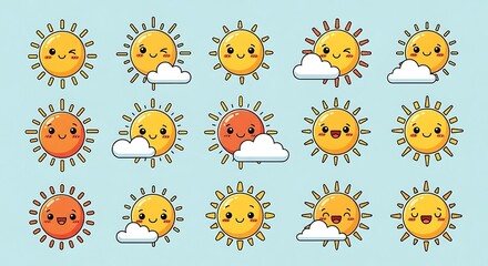 Naklejka premium Cartoon suns and clouds