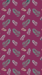 Naklejka premium Vibrant tropical leaf pattern on rich plum background