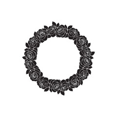 Obraz premium Minimal Round Rose Frame Silhouette in Solid Black Botanical Style