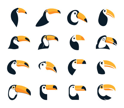 Toucan head icon flat logo set isolated gaphic