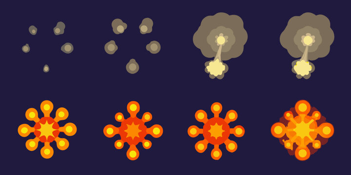 Explosion animation frames depicting stages of a fiery blast