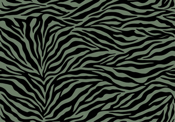 Seamless zebra stripe pattern in shale green and off white tones. Modern animal print background for fashion textiles, wallpaper, packaging, stationery and contemporary surface design.