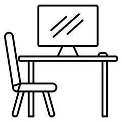 Fototapeta premium Office Workspace with Computer Monitor and Chair Icon