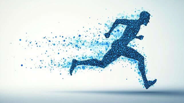 Abstract Art of Runner Composed of Blue Dots with Dynamic Posture
