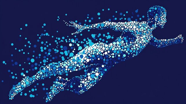 Abstract Art of Runner Composed of Blue Dots with Dynamic Posture
