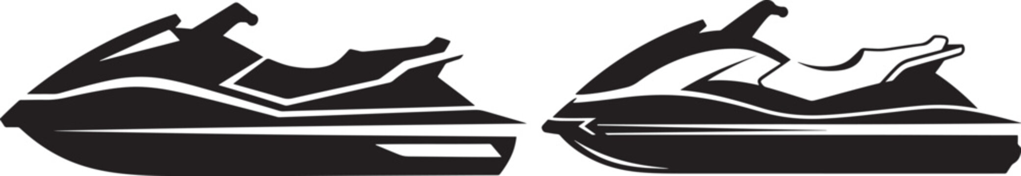 Jet ski silhouette set for water sports and summer recreation