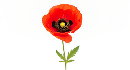 Obraz premium A vibrant red poppy flower standing alone on a white background